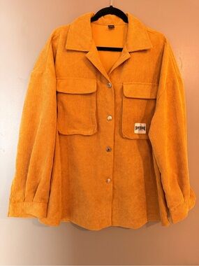SHEIN Corduroy Utility Shacket in Mustard